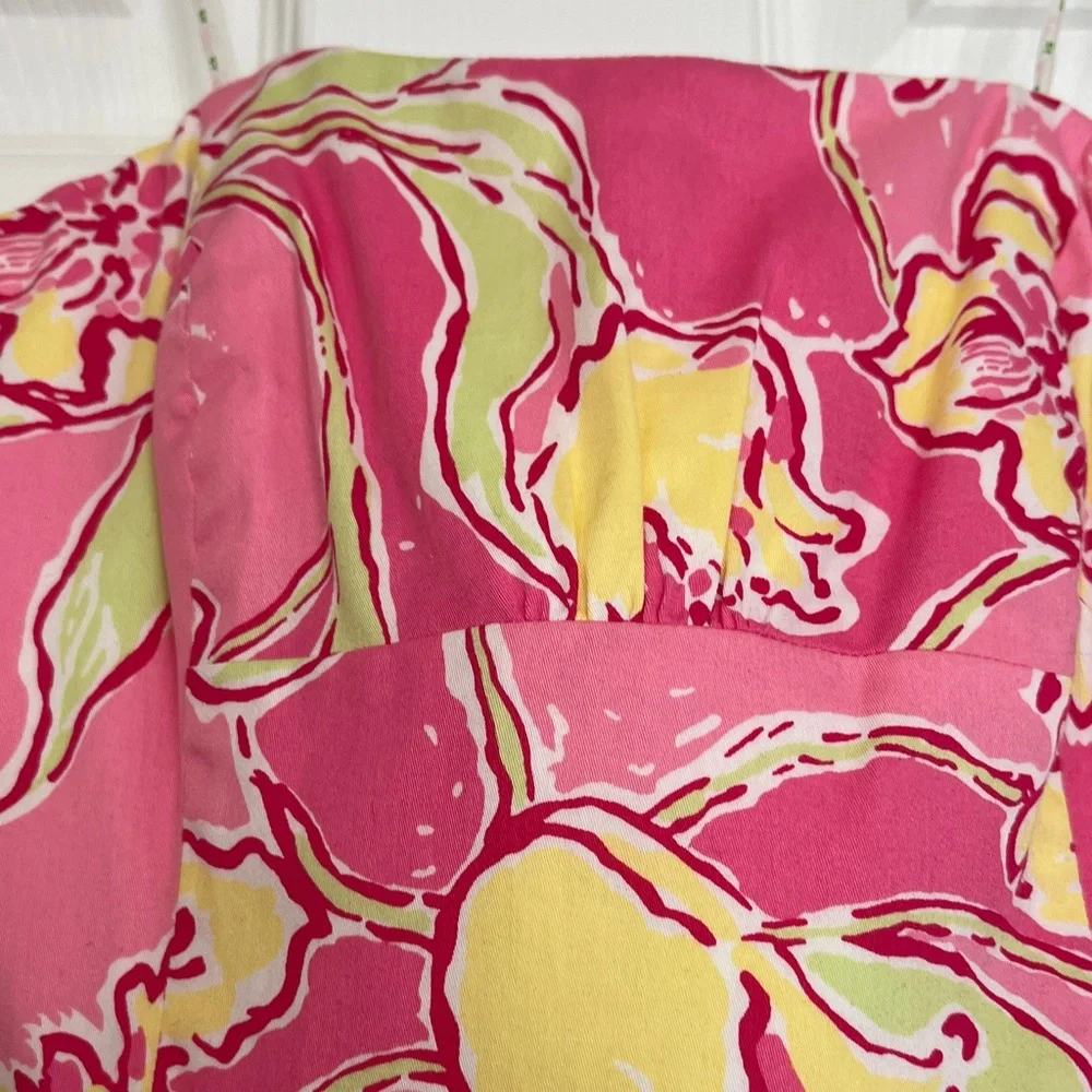 Lilly Pulitzer ClassicPink and Yellow Strapless Floral Dress With Slash Pockets - Picture 7 of 16